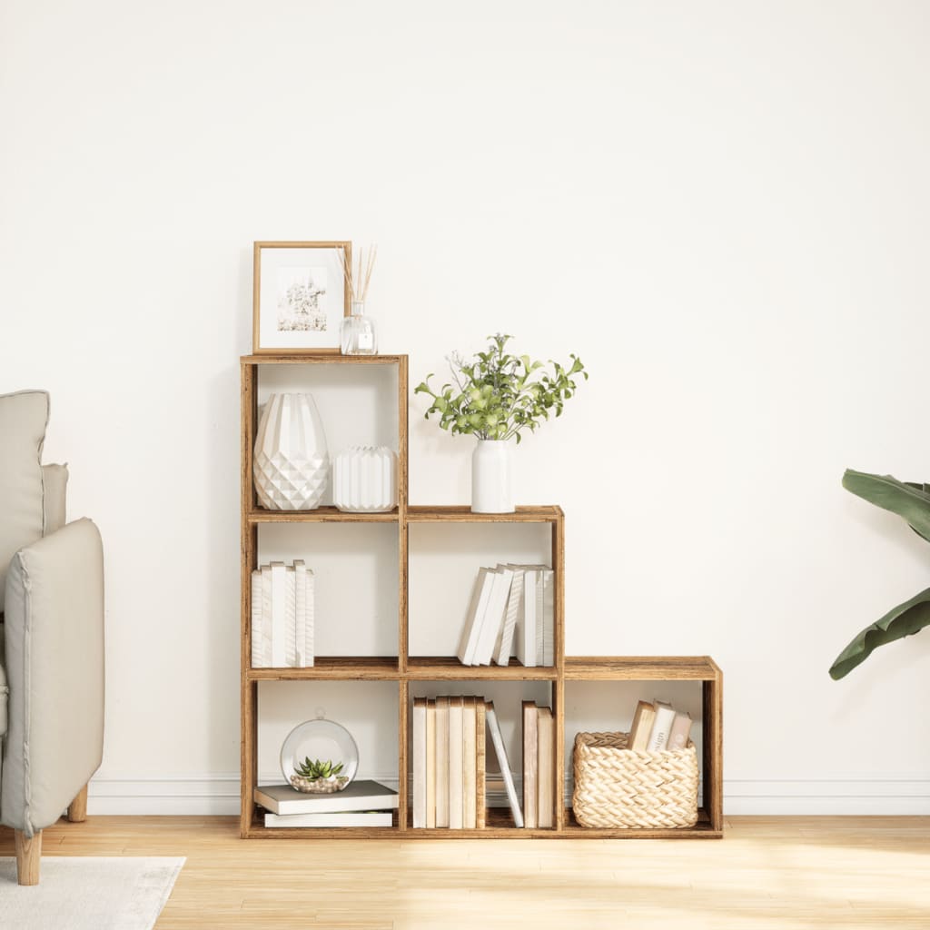  3 szintes antik fa színű fa elválasztó könyvespolc 99x29x99 cm