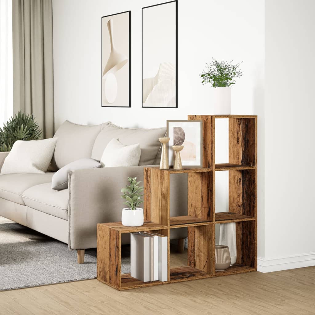  3 szintes antik fa színű fa elválasztó könyvespolc 99x29x99 cm