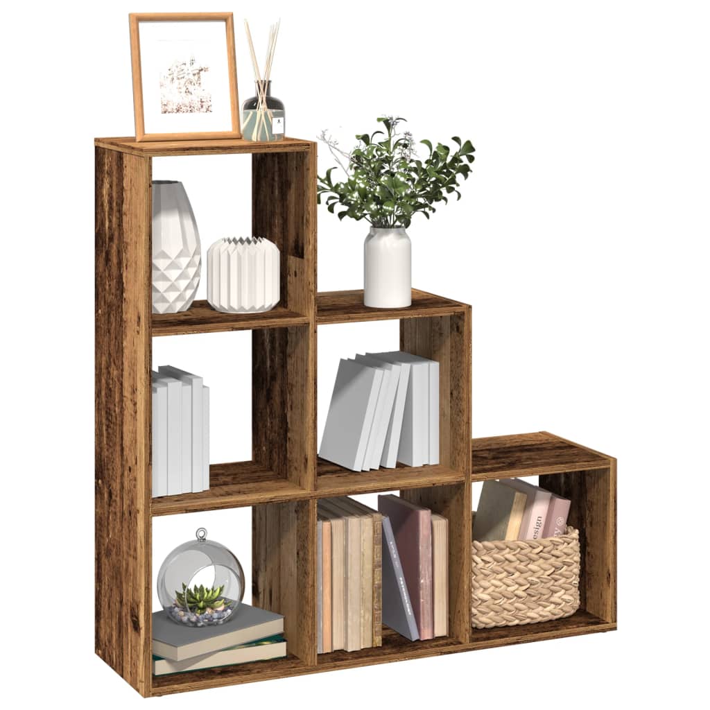  3 szintes antik fa színű fa elválasztó könyvespolc 99x29x99 cm