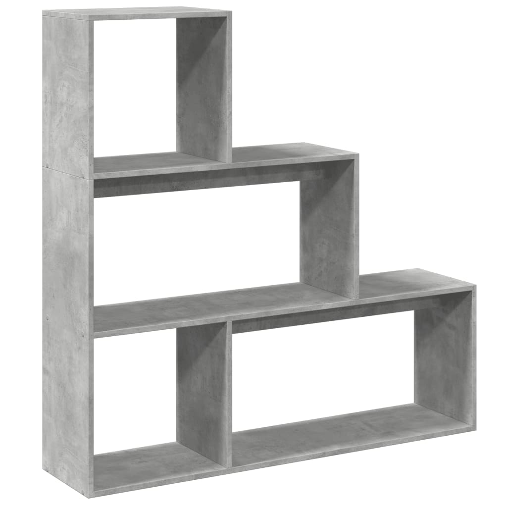 3 szintes betonszürke fa elválasztó könyvespolc 123x29x123 cm
