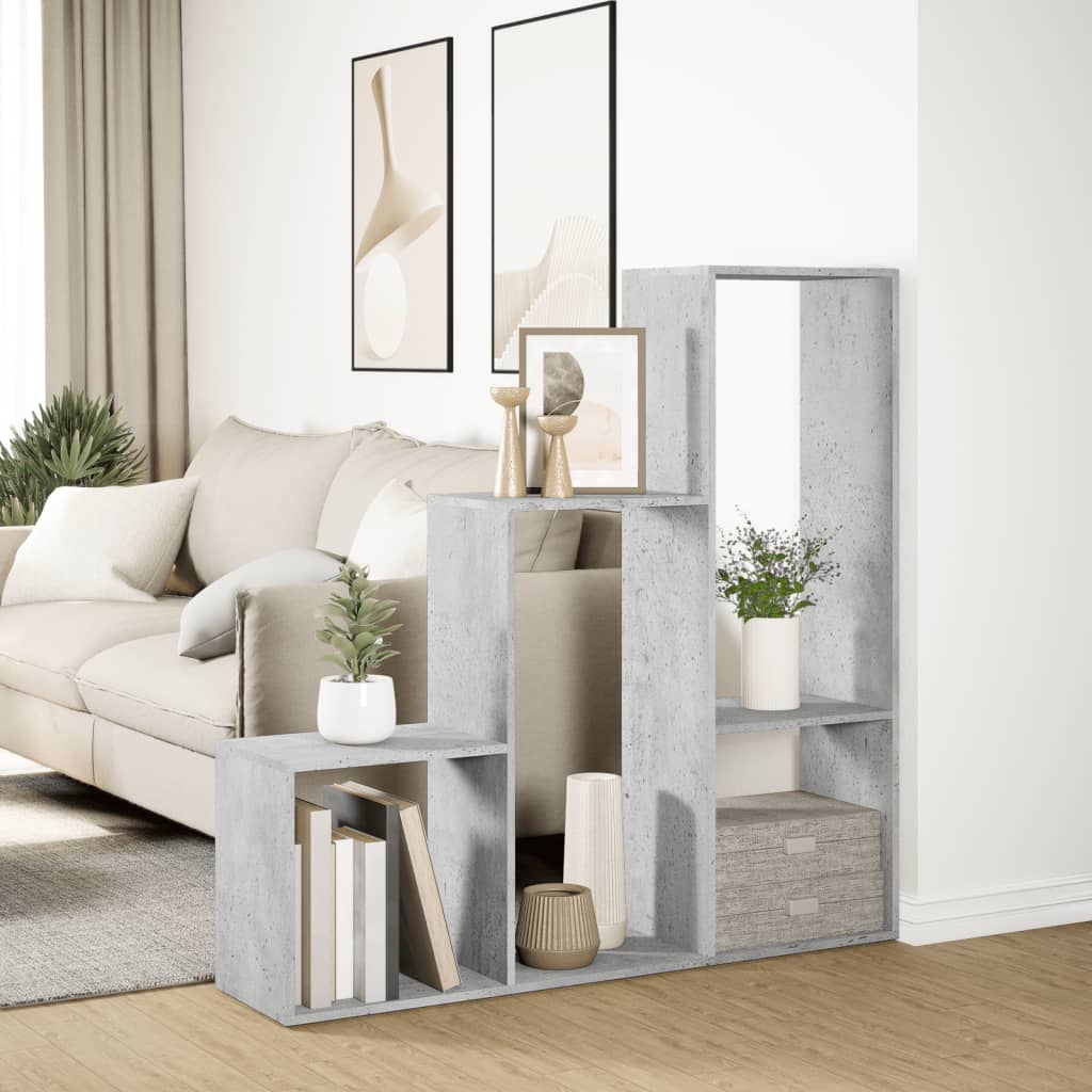 3 szintes betonszürke fa elválasztó könyvespolc 123x29x123 cm