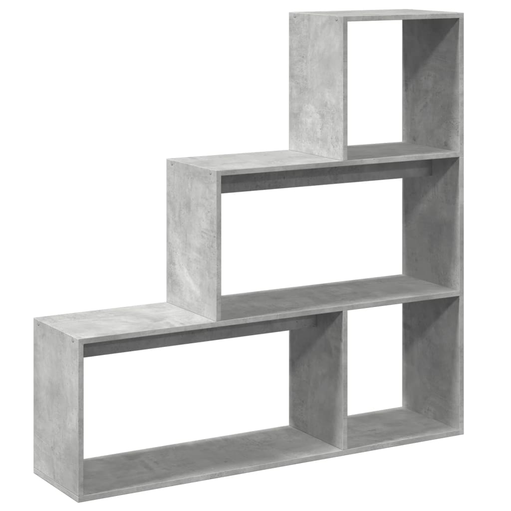 3 szintes betonszürke fa elválasztó könyvespolc 123x29x123 cm