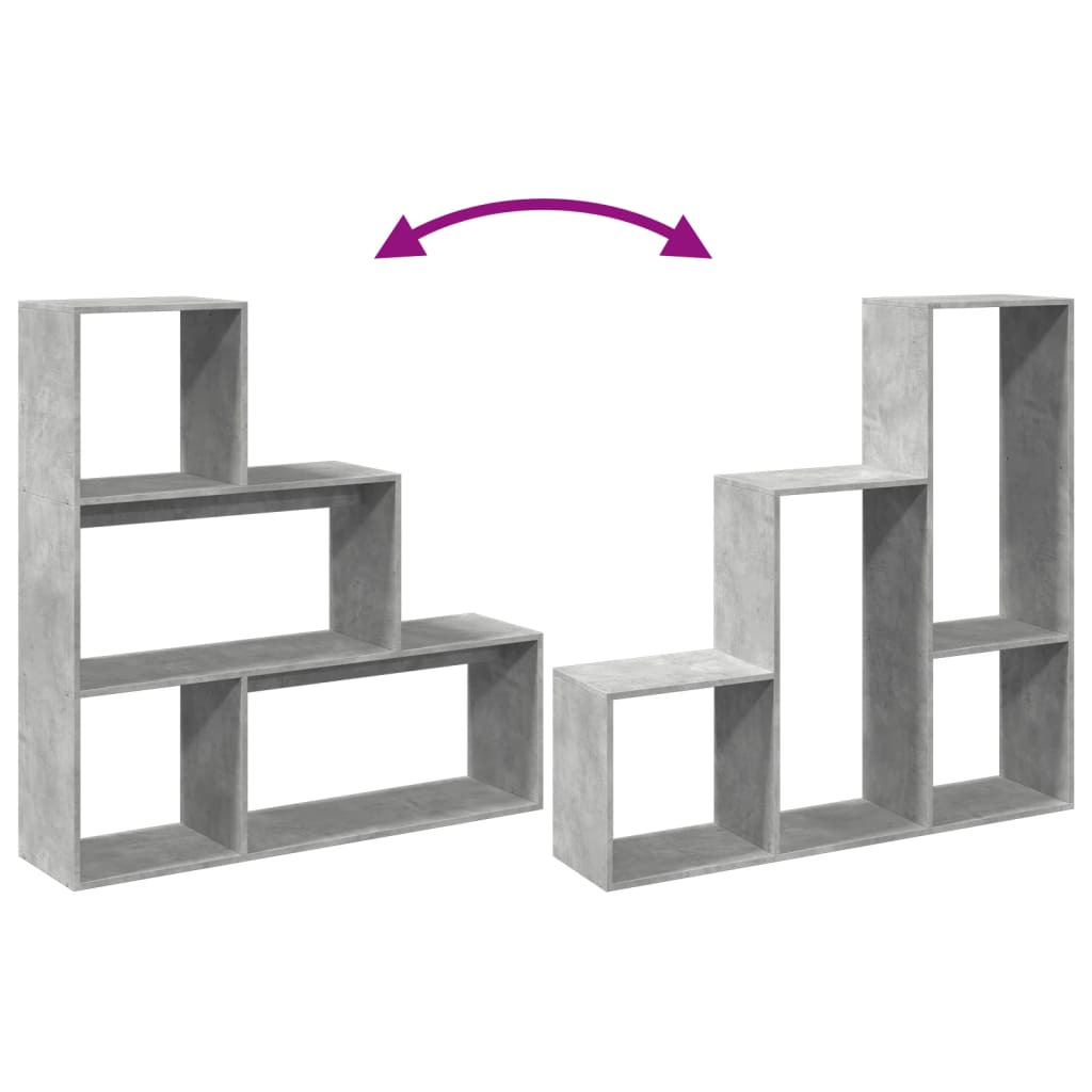 3 szintes betonszürke fa elválasztó könyvespolc 123x29x123 cm