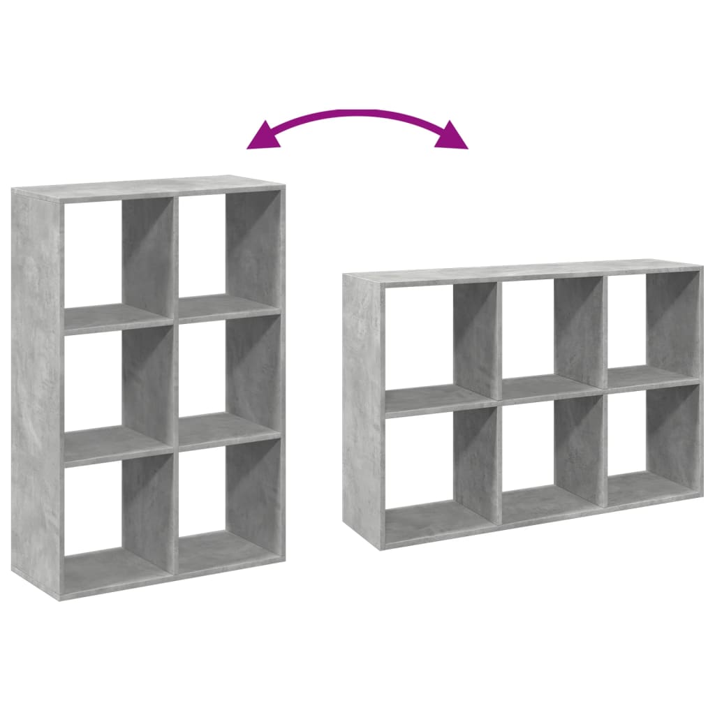 betonszürke szerelt fa elválasztó könyvespolc 69,5x29x103,5 cm