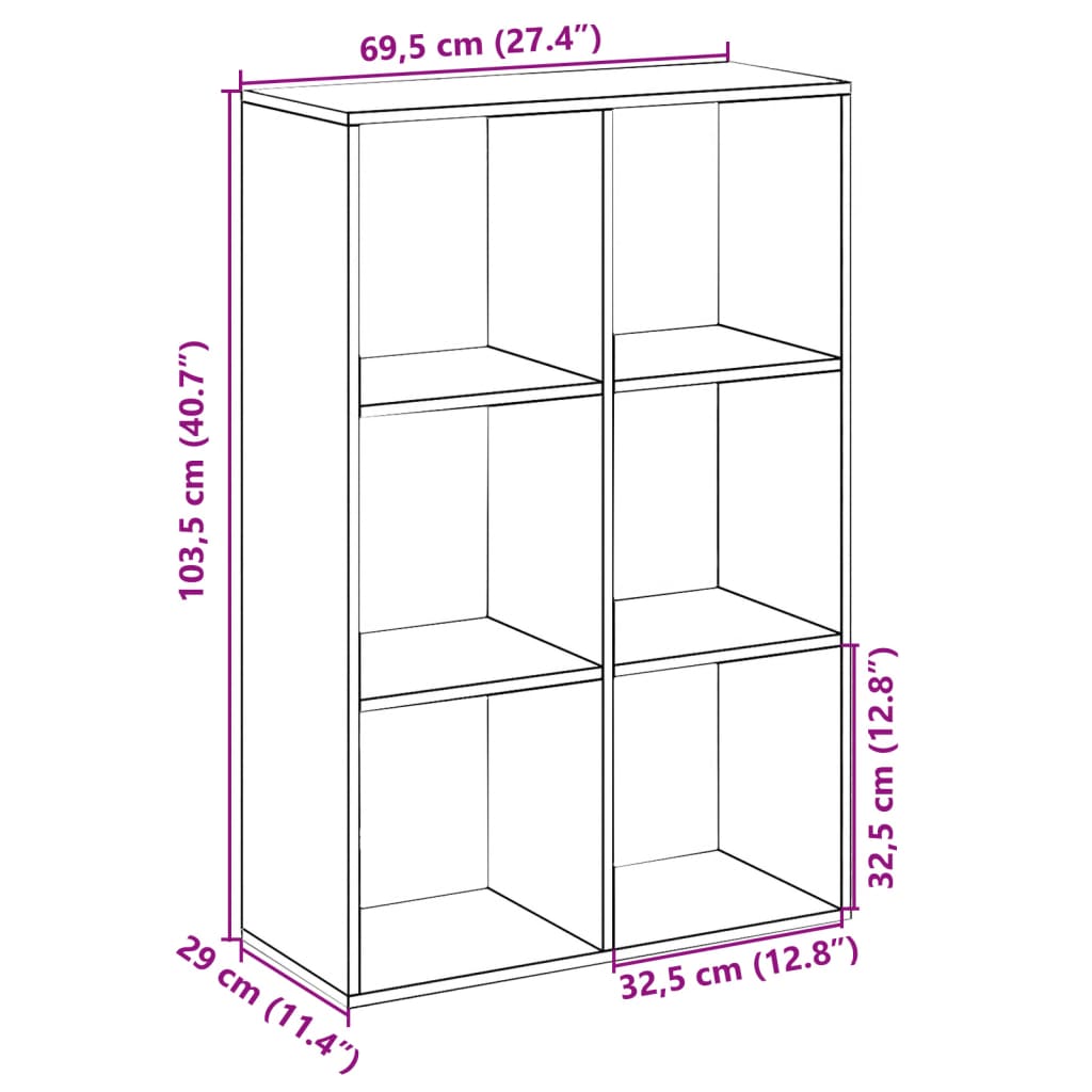 betonszürke szerelt fa elválasztó könyvespolc 69,5x29x103,5 cm