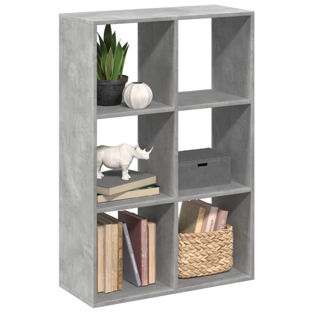 betonszürke szerelt fa elválasztó könyvespolc 69,5x29x103,5 cm