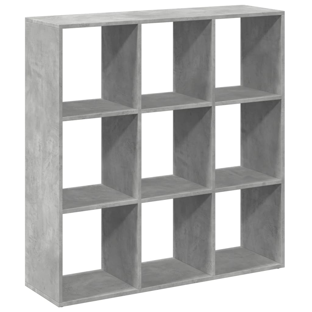 betonszürke szerelt fa elválasztó könyvespolc 102x29x103,5 cm