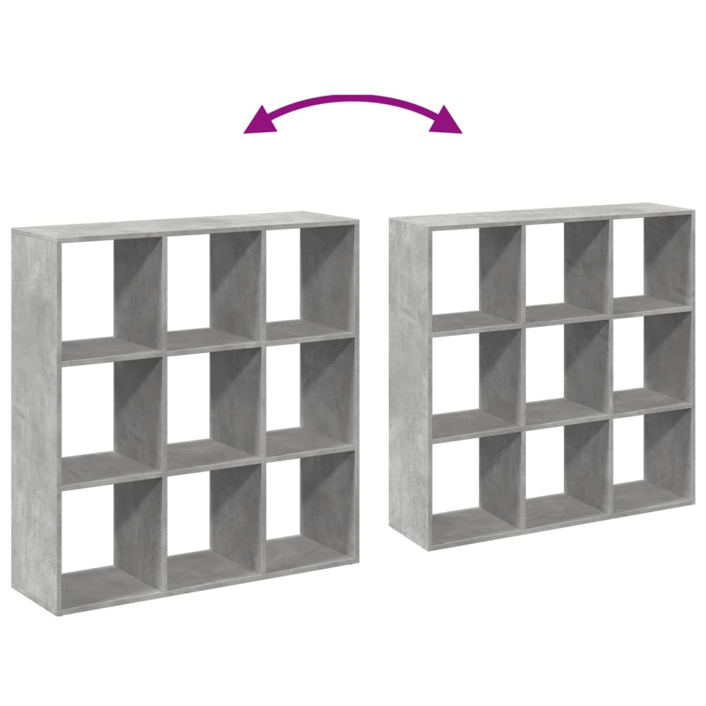 betonszürke szerelt fa elválasztó könyvespolc 102x29x103,5 cm