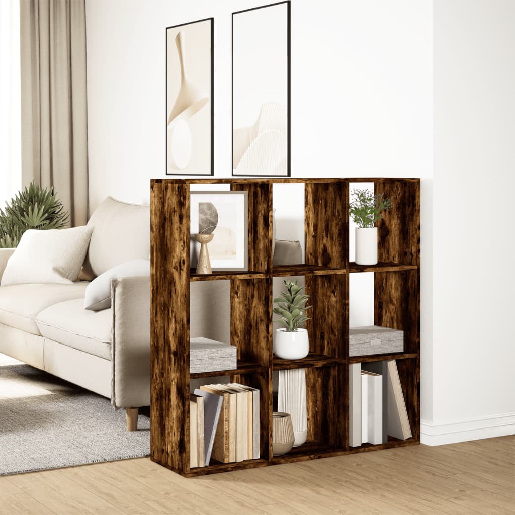 füstös tölgy szerelt fa elválasztó könyvespolc 102x29x103,5 cm
