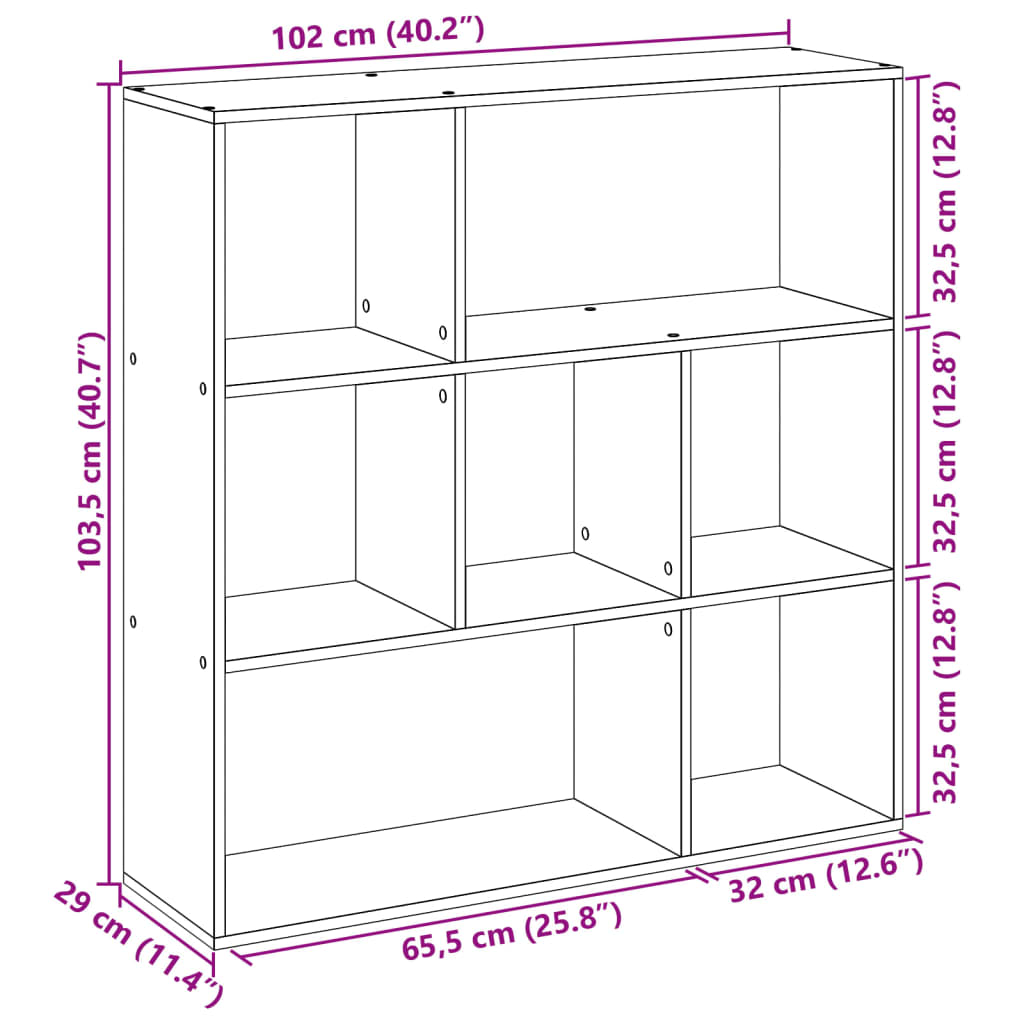antik fa színű fa térelválasztó könyvespolc 102x29x103,5 cm