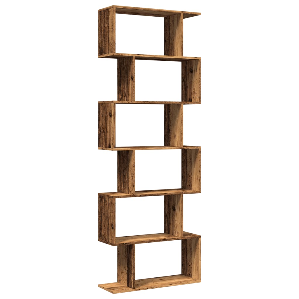 6 szintes antik fa színű fa elválasztó könyvespolc 70x24x193 cm