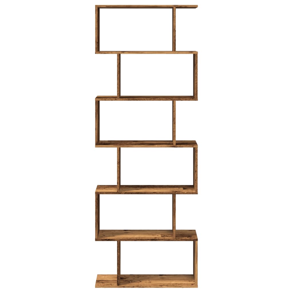 6 szintes antik fa színű fa elválasztó könyvespolc 70x24x193 cm