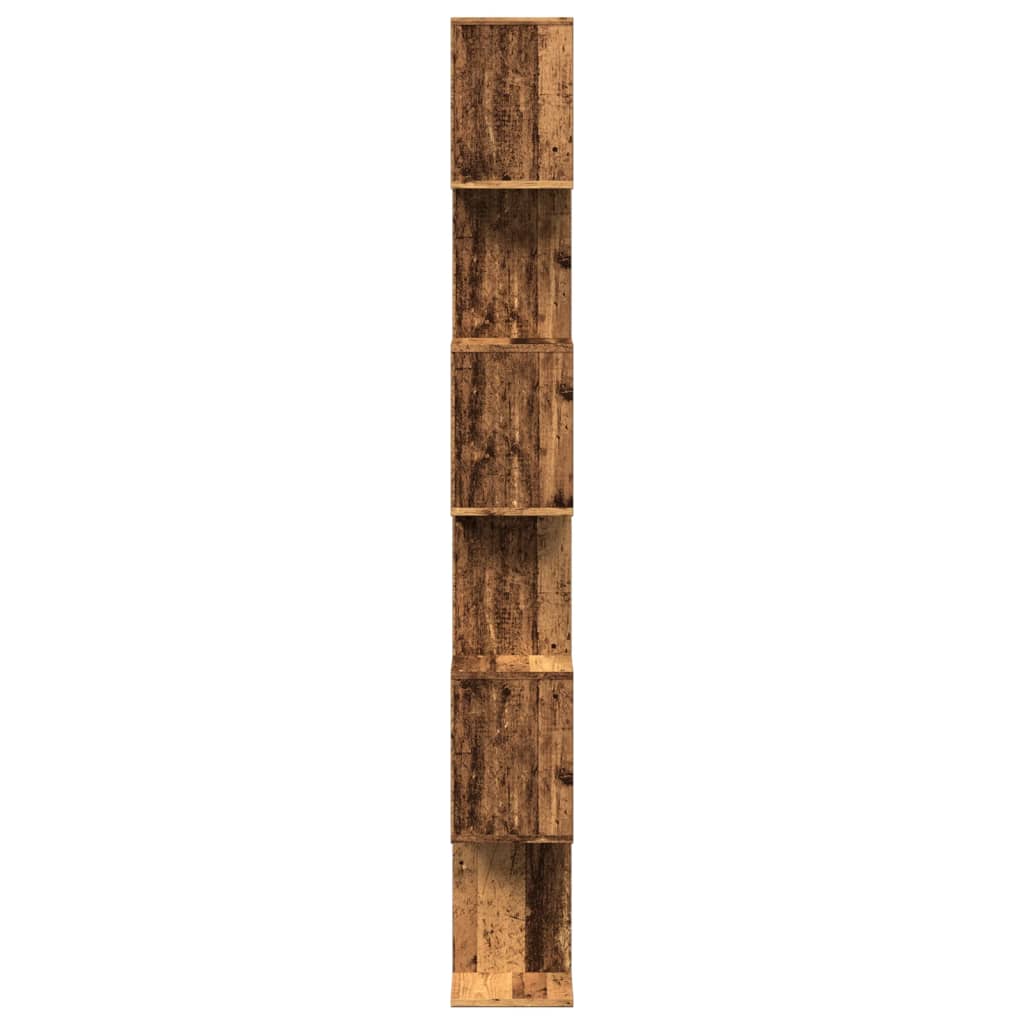 6 szintes antik fa színű fa elválasztó könyvespolc 70x24x193 cm