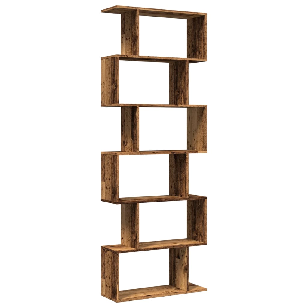 6 szintes antik fa színű fa elválasztó könyvespolc 70x24x193 cm