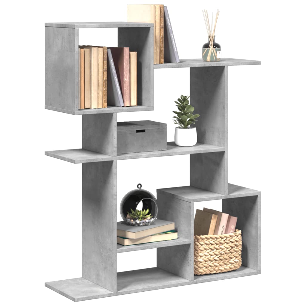 betonszürke szerelt fa elválasztó könyvespolc 92x29x112 cm
