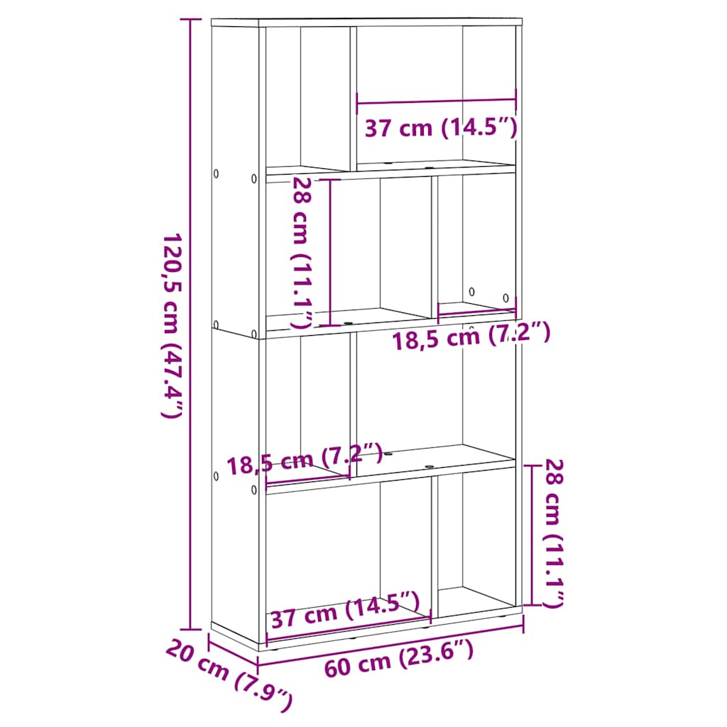 antik fa színű szerelt fa könyvespolc 60 x 20 x 120,5 cm