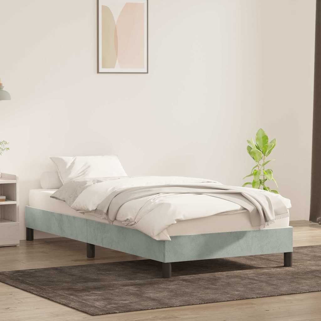 világosszürke bársony ágykeret matrac nélkül 90x210 cm