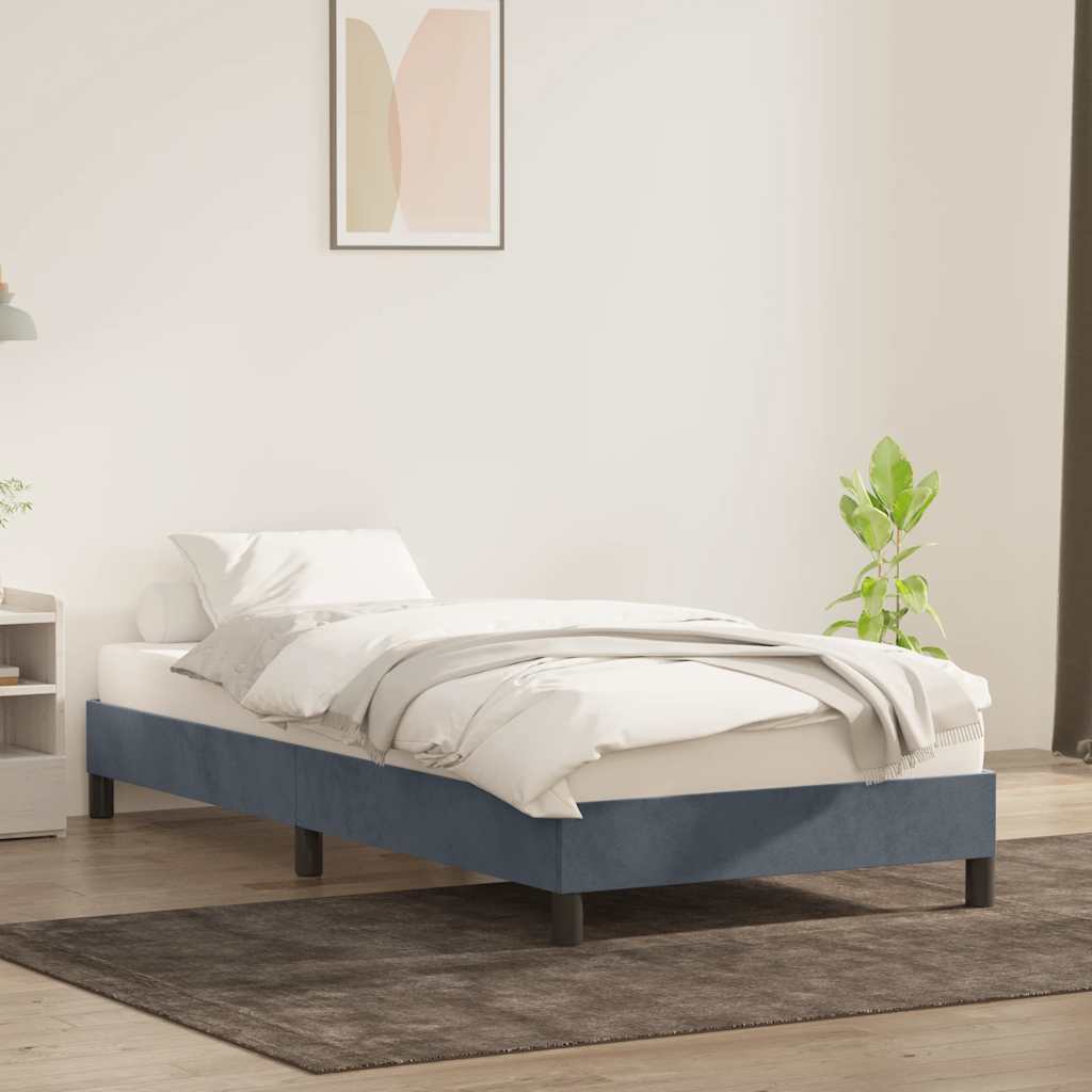 sötétszürke bársony ágykeret matrac nélkül 90x210 cm