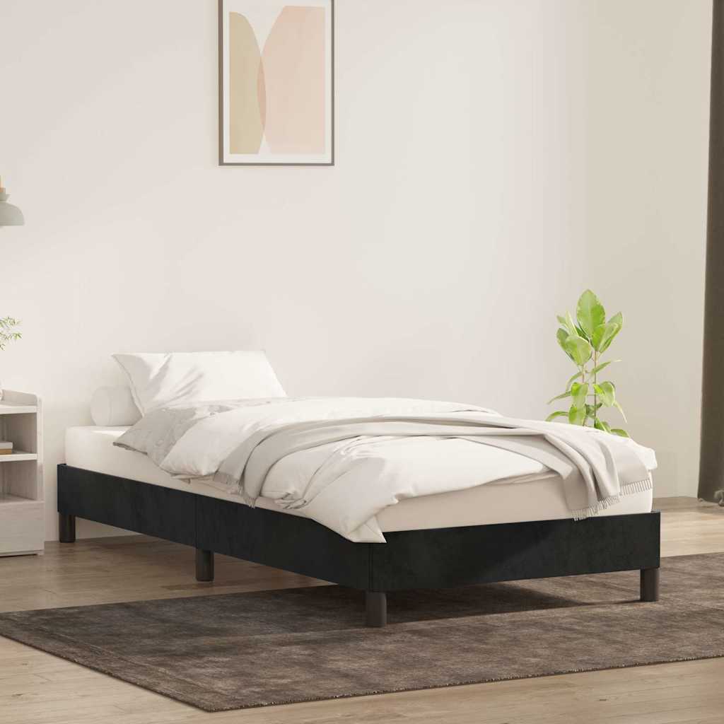 fekete bársony ágykeret matrac nélkül 90x210 cm