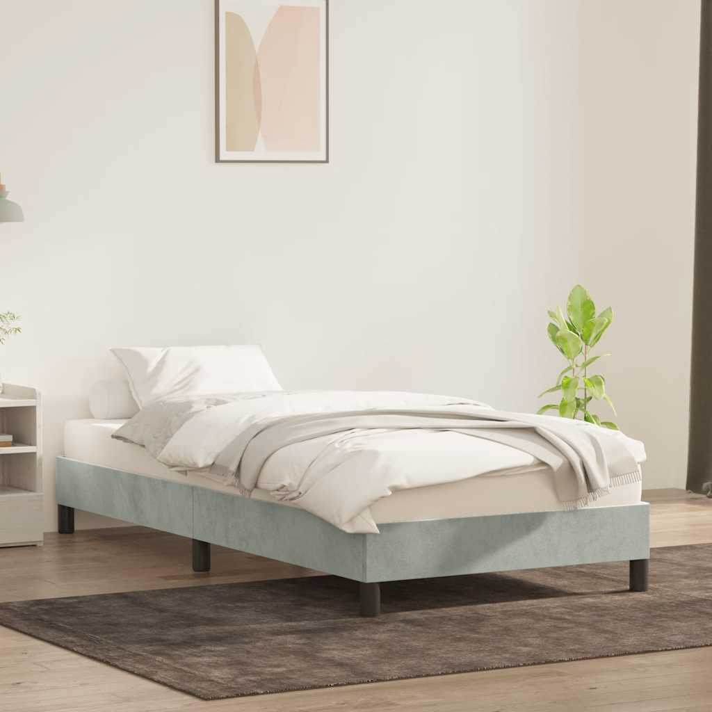világosszürke bársony ágykeret matrac nélkül 90x220 cm