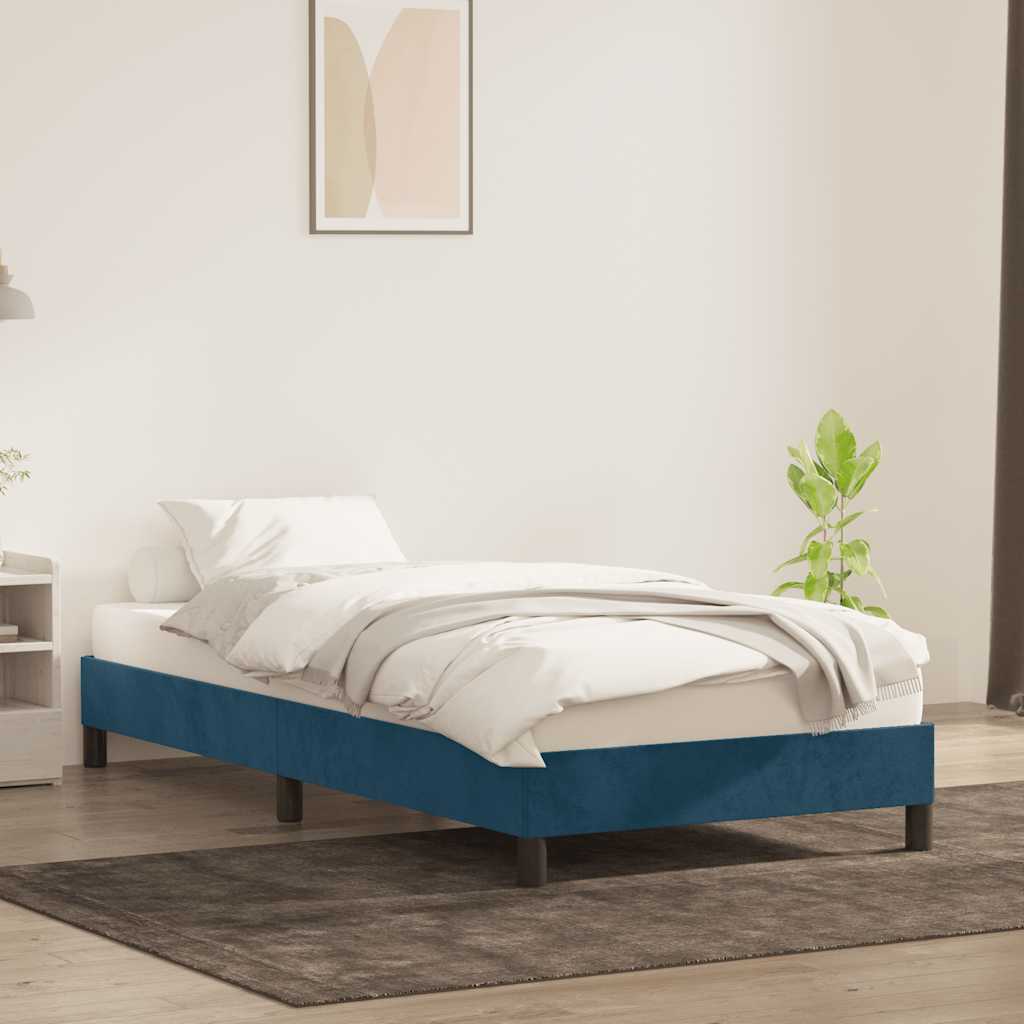 sötétkék bársony ágykeret matrac nélkül 90x220 cm
