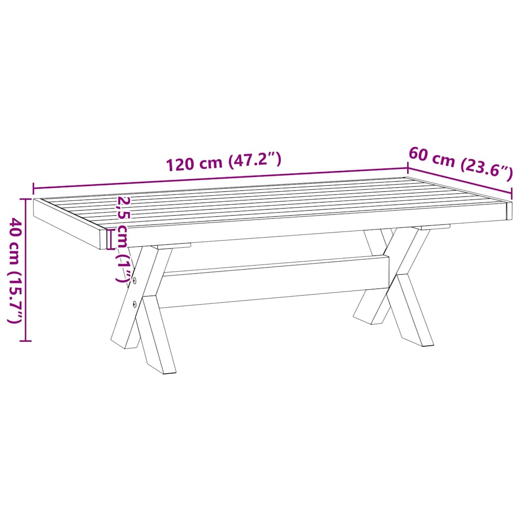 dohányzóasztal NOAIN X alakú lábak 120x60x40cm tömör fa fenyőfa