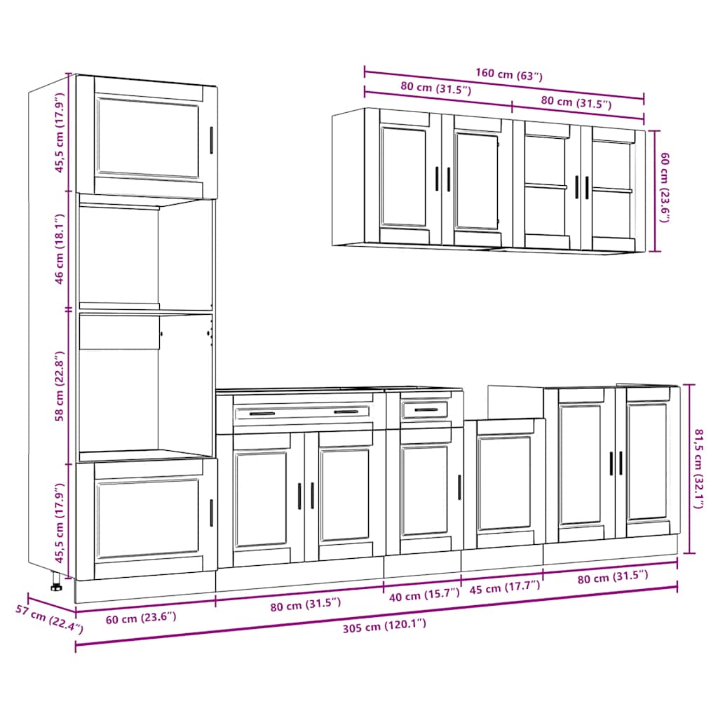 7 darabos konyhaszekrény készlet Porto régi fából készült műfa