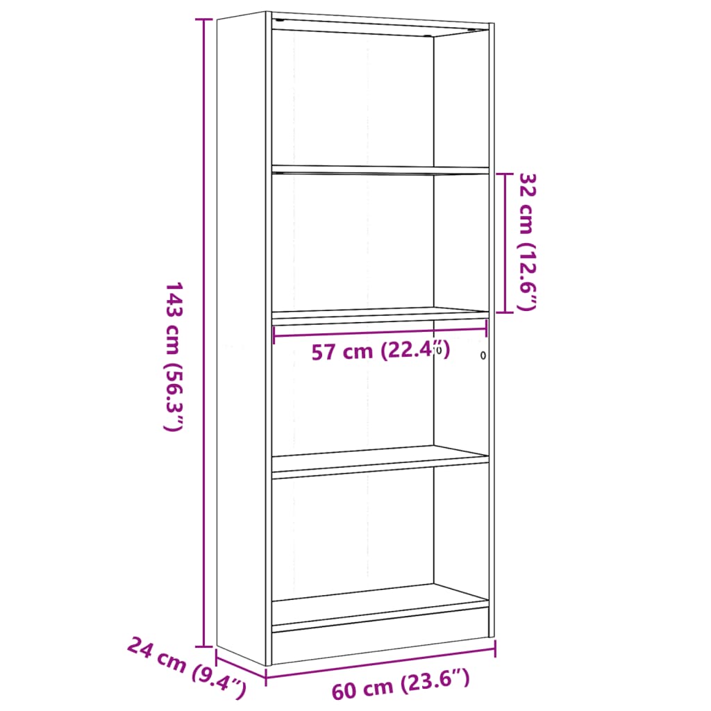 antik fa színű szerelt fa könyvespolc 60 x 24 x 143 cm
