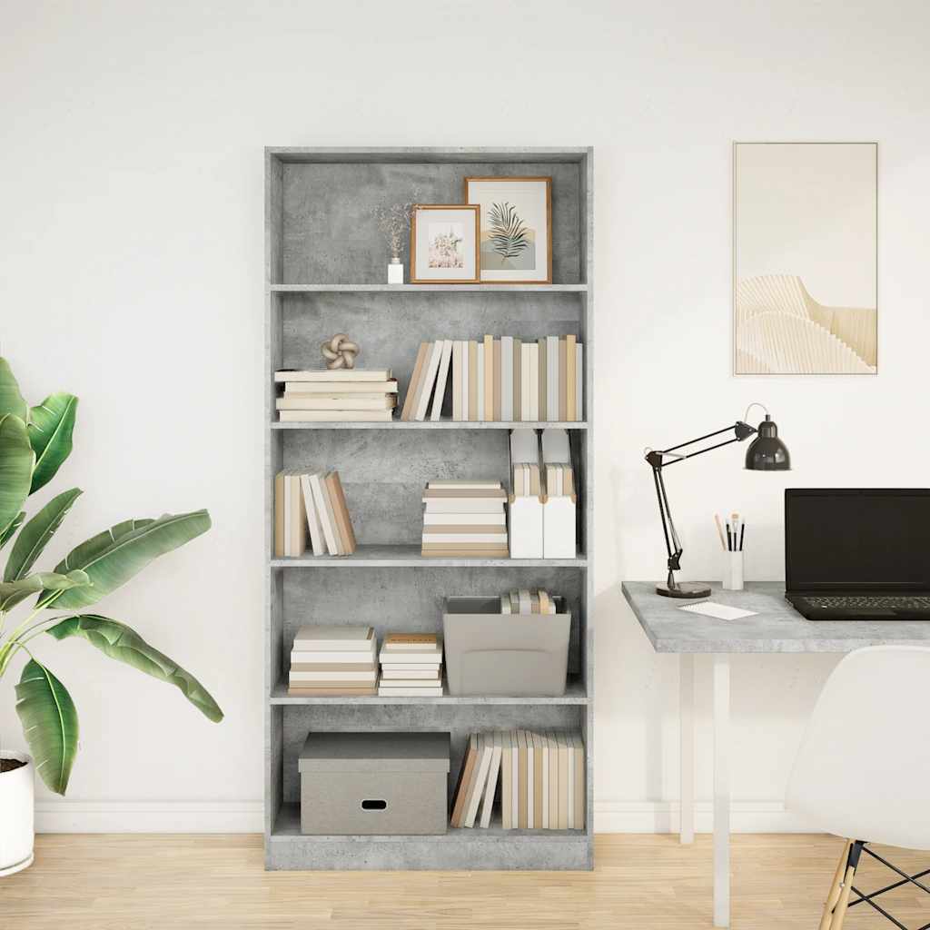 betonszürke szerelt fa könyvespolc 80 x 24 x 176 cm