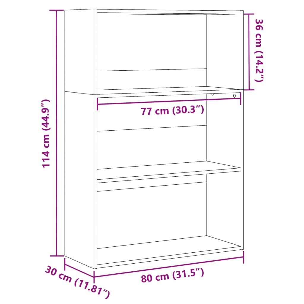 antik fa színű szerelt fa könyvespolc 80 x 30 x 114 cm