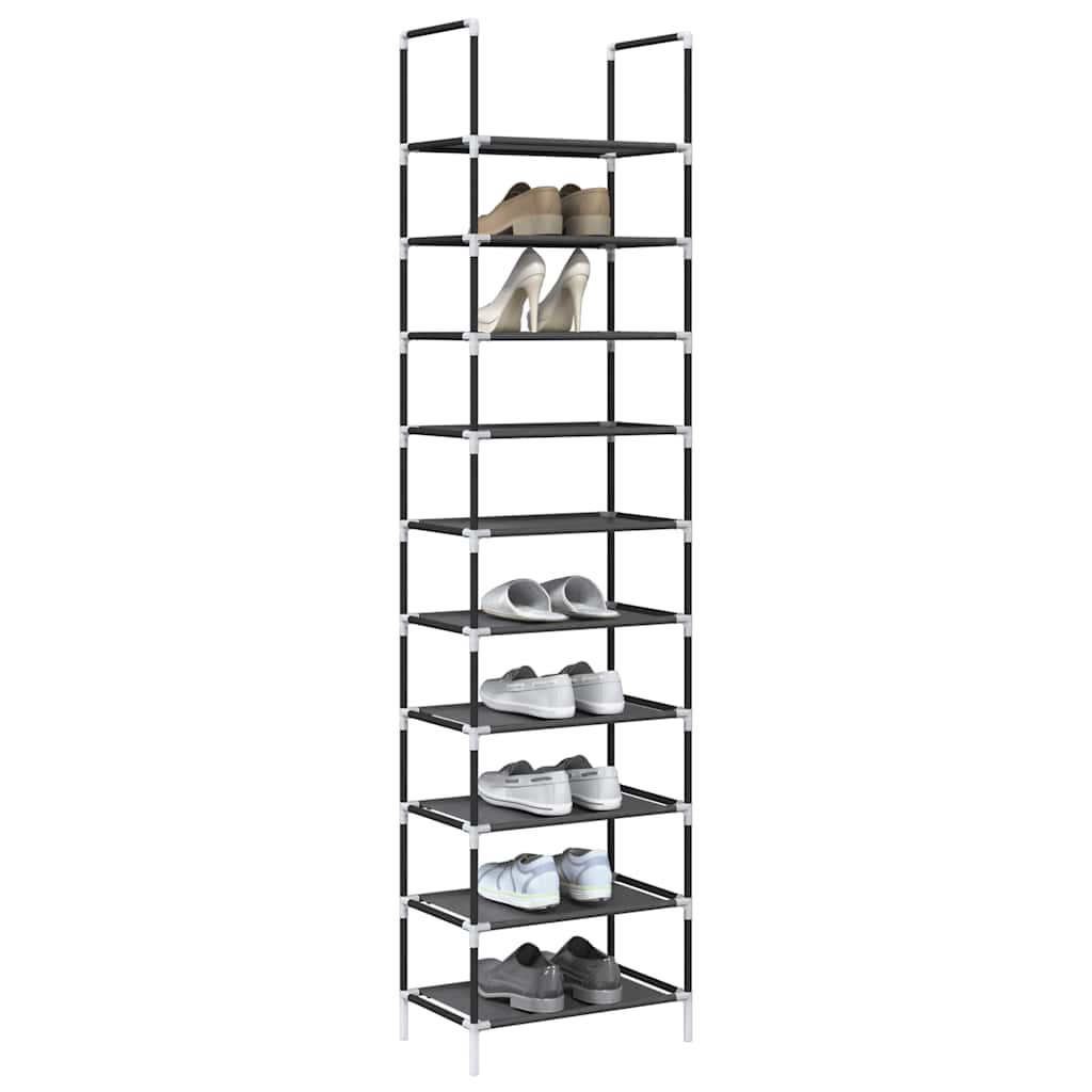 fekete nem szőtt szövetből cipőállvány 10 szintes 44x28x180 cm