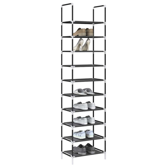 fekete nem szőtt szövetből cipőállvány 10 szintes 44x28x180 cm