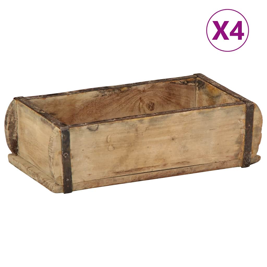 Tálca 4 db Barna 30 x 15 x 9 cm Szilárd Újrahasznosított Fa