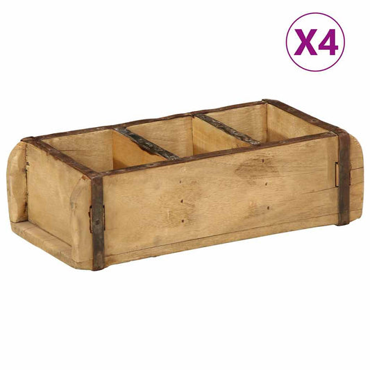 Tálca 4 pcs Barna 30 x 14 x 9 cm Szilárd Újrahasznosított Fa