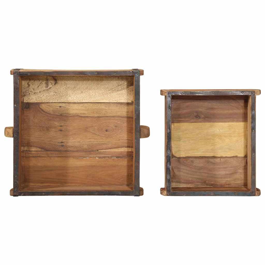 Tálca 2 pcs Barna 29 x 31 x 10 cm Szilárd Újrahasznosított Fa