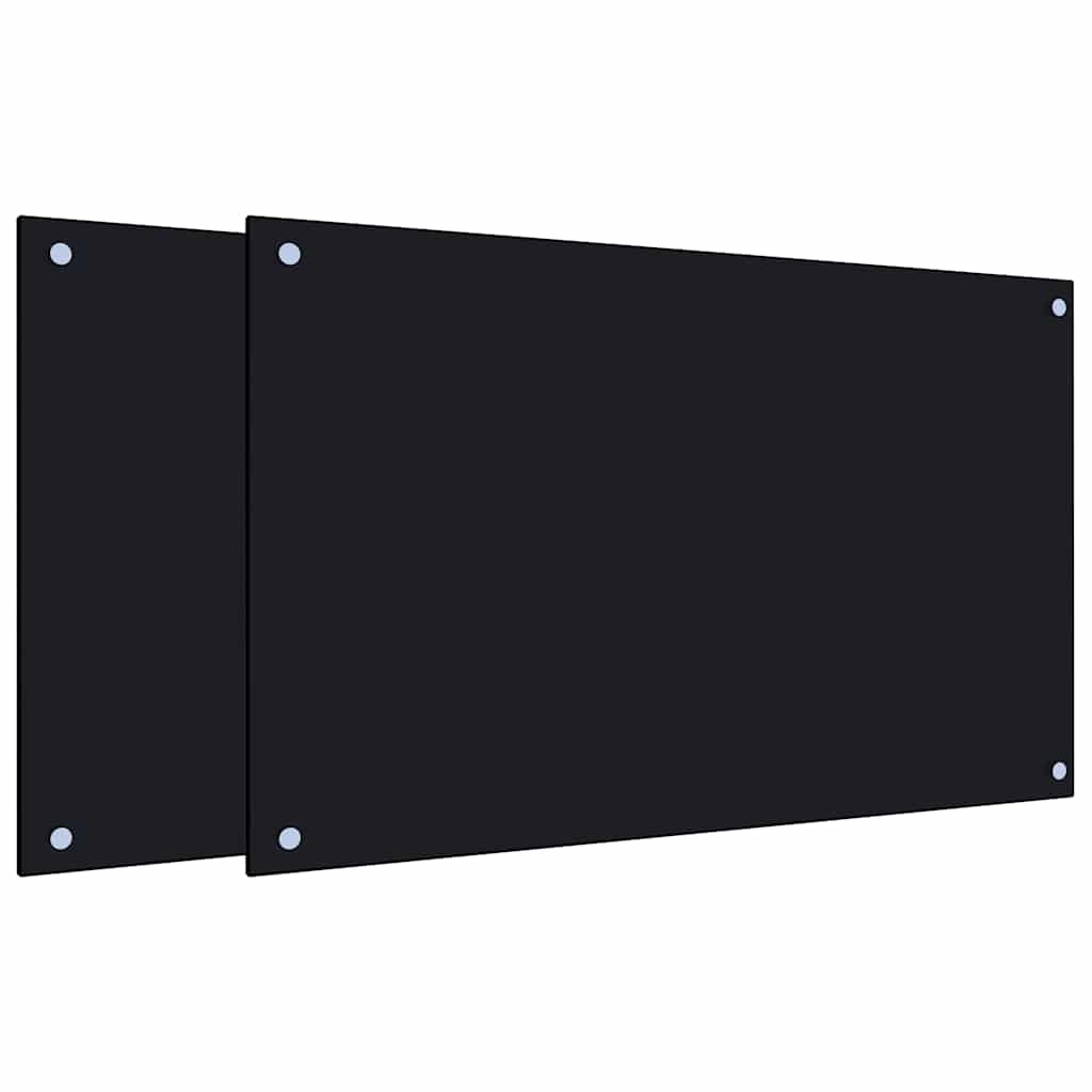 2 db fekete edzett üveg konyhai falburkoló 80 x 50 cm