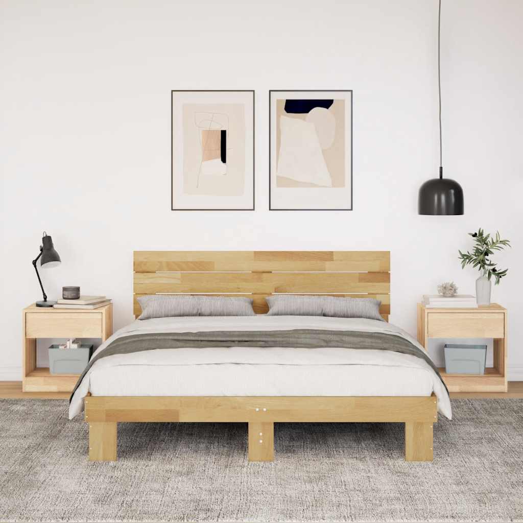 ágykeret fejtámlával matrac nélkül 135x190 cm tömör fa tölgyfa