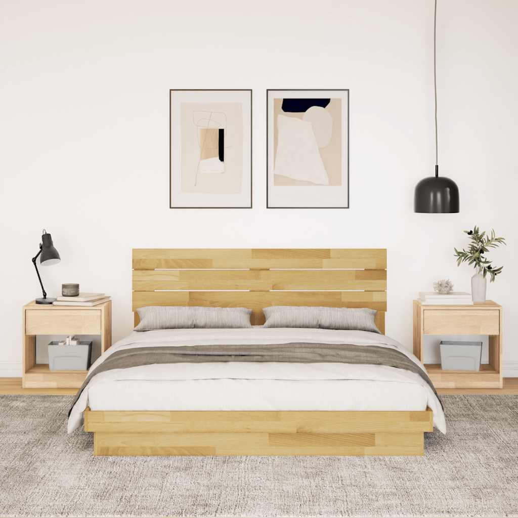 ágykeret fejtámlával matrac nélkül 150x200 cm tömör fa tölgyfa