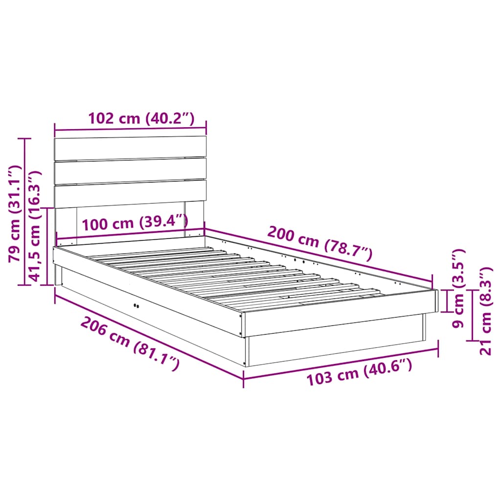 ágykeret fejtámlával matrac nélkül 100x200 cm tömör fa tölgyfa