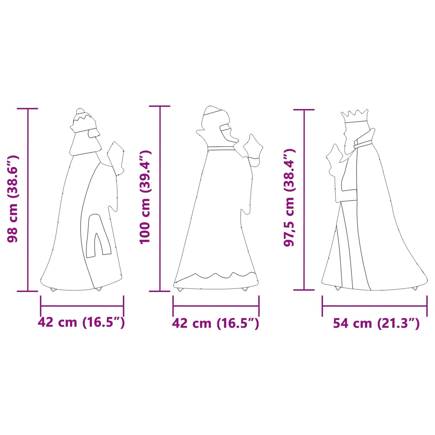 3 bölcs karácsonyi világítás 3 pcs Meleg fehér 105 cm szövet