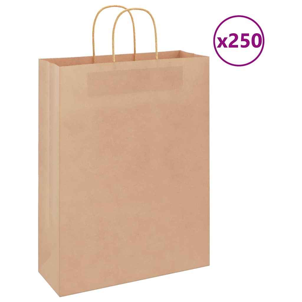 250 db barna papírzacskók fogantyúkkal 32x12x42 cm