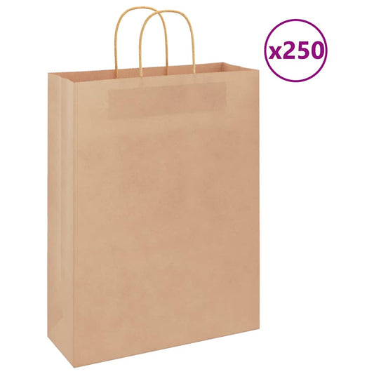 250 db barna papírzacskók fogantyúkkal 32x12x42 cm