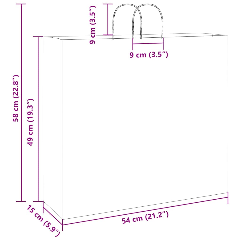 250 db barna papírzacskók fogantyúkkal 54x15x49 cm