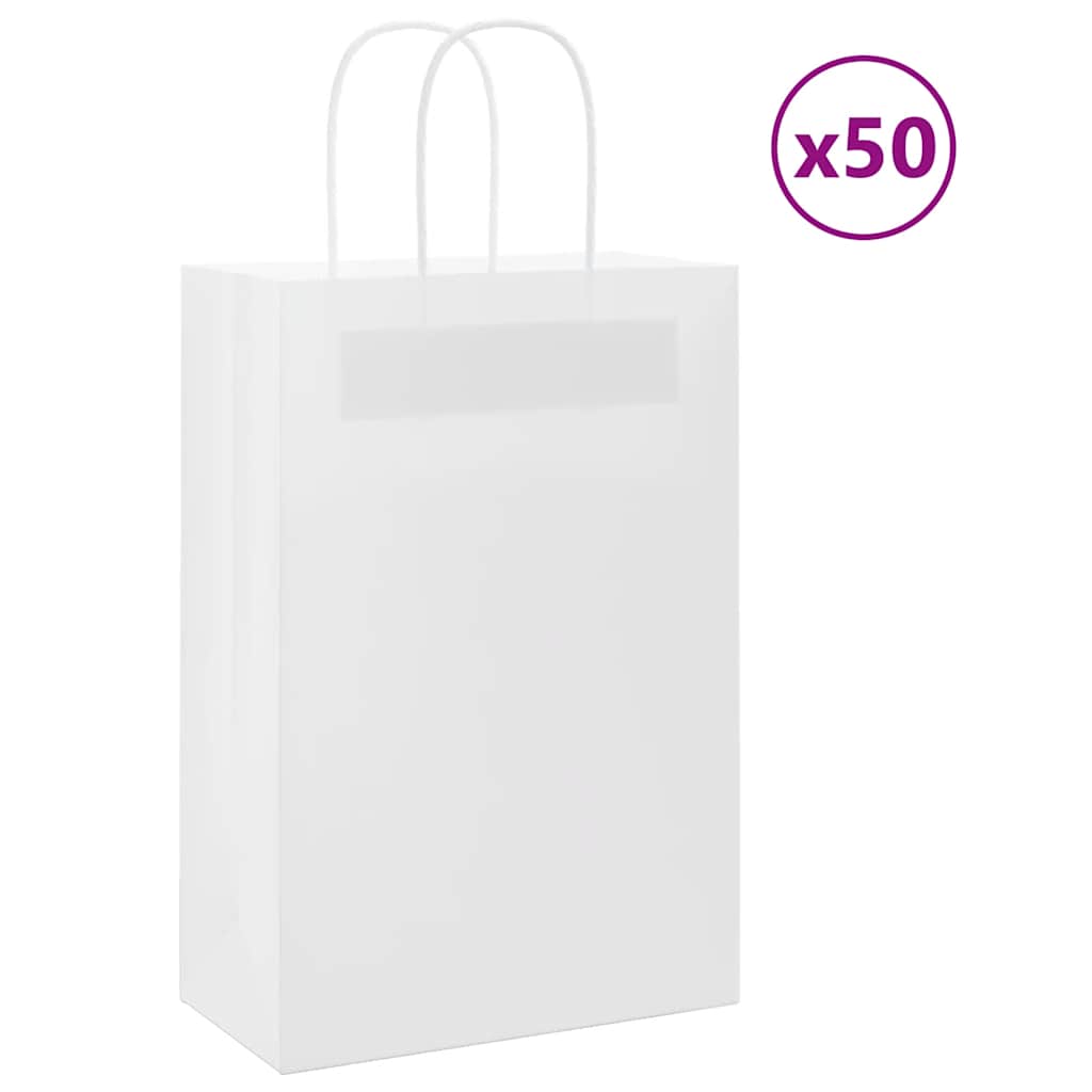 50 db fehér papírzacskók fogantyúkkal 21x11x31 cm