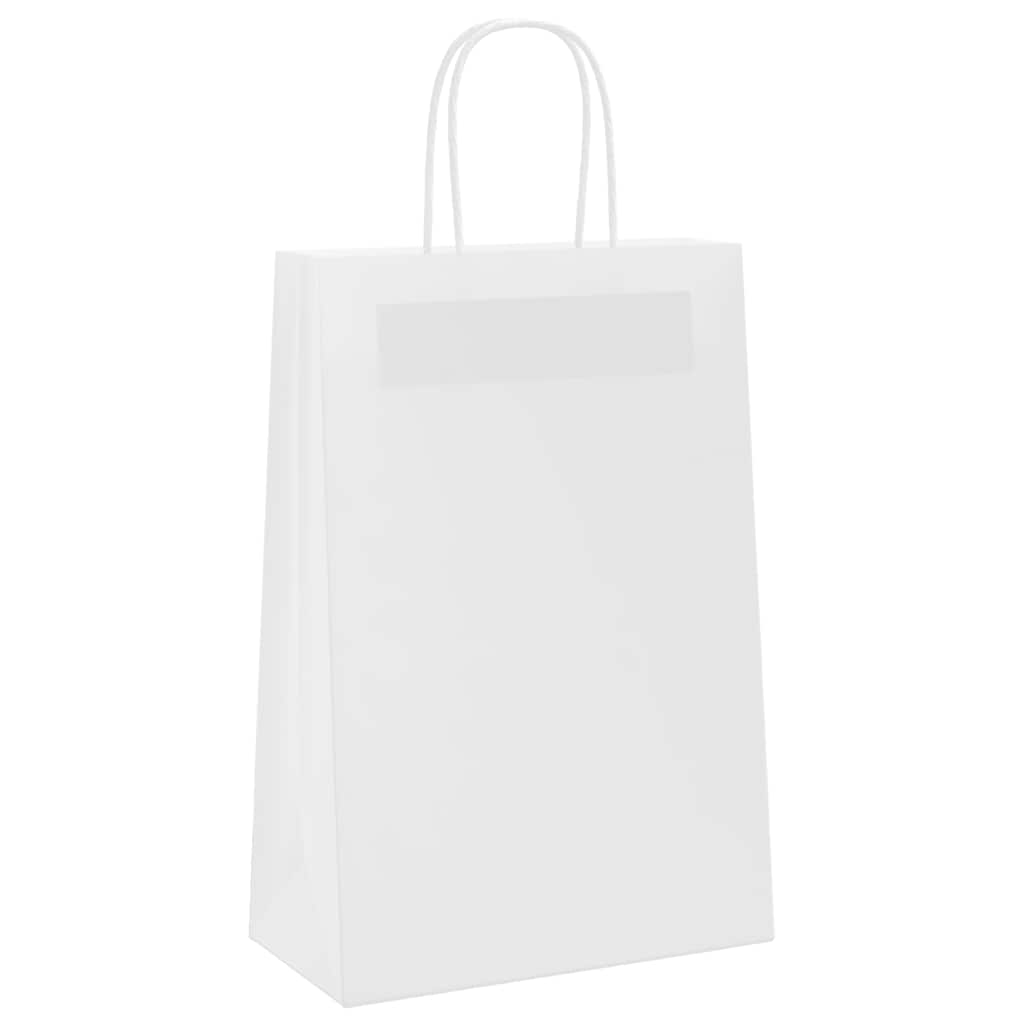 50 db fehér papírzacskók fogantyúkkal 21x11x31 cm