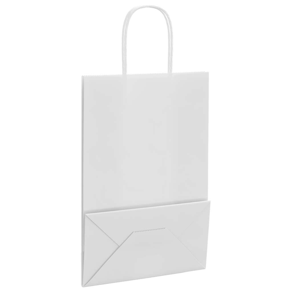 50 db fehér papírzacskók fogantyúkkal 21x11x31 cm