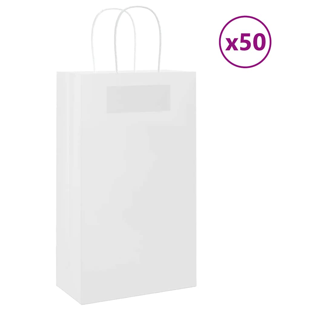 50 db fehér papírzacskók fogantyúkkal 21x11x36 cm