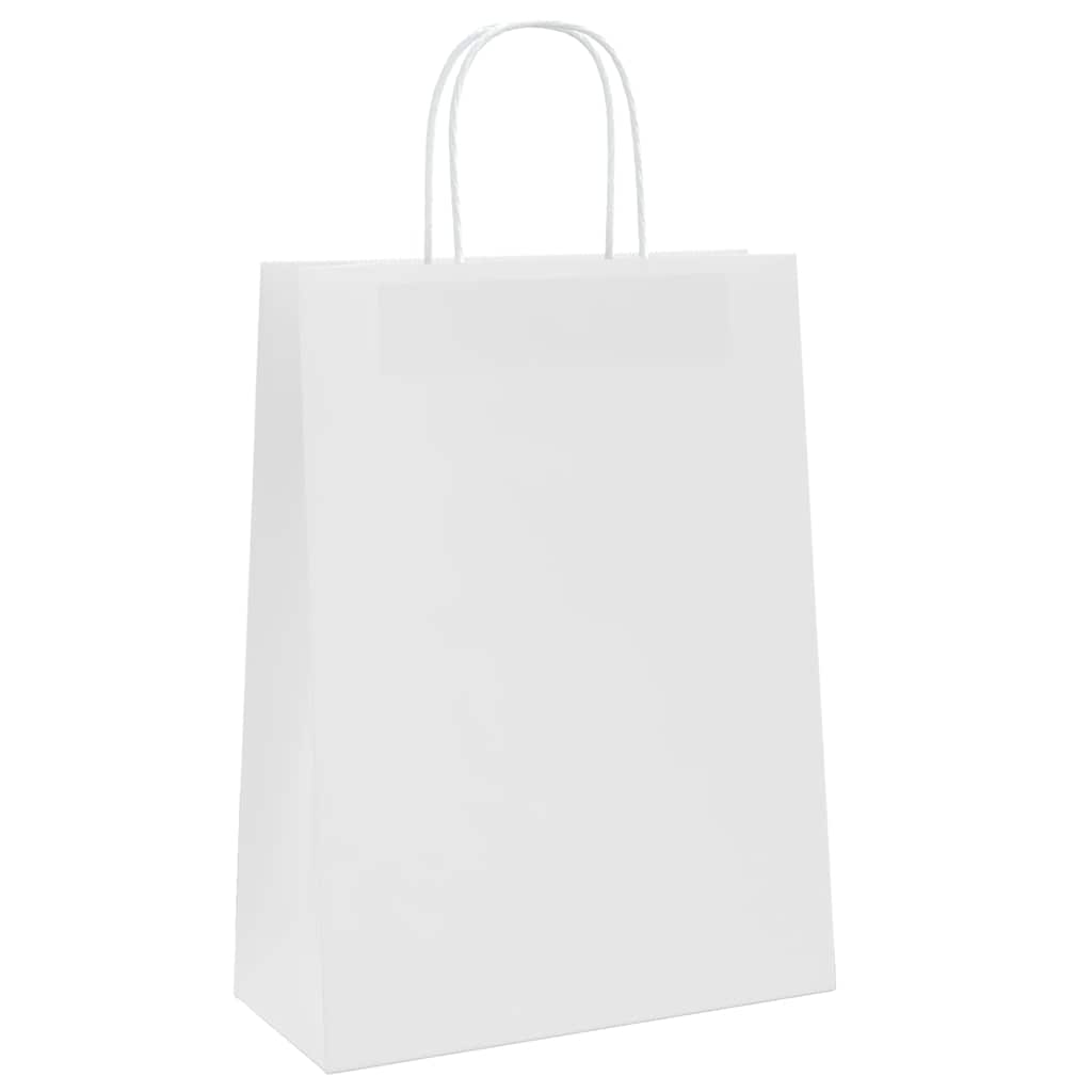 50 db fehér papírzacskók fogantyúkkal 26x12x35 cm