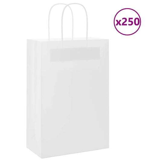 250 db fehér papírzacskók fogantyúkkal 21x11x31 cm