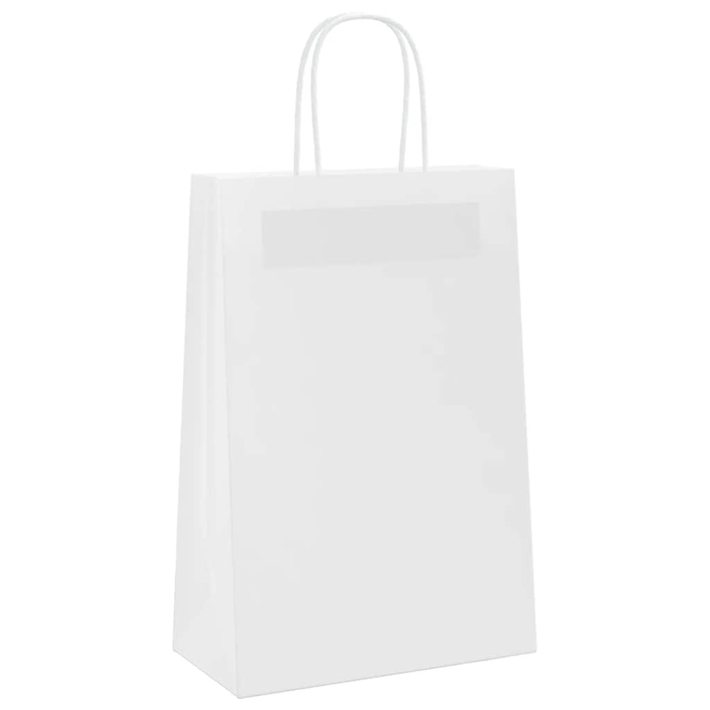 250 db fehér papírzacskók fogantyúkkal 21x11x31 cm